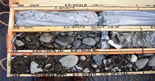 Example of a glacial till gravel deposit collected utilizing a sonic drill, typically used for sand and gravel deposits. (Image courtesy of Cascade Drilling.)
