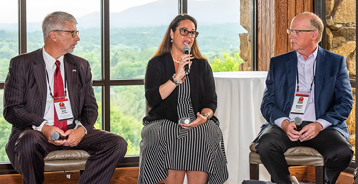 Bond Construction's Karen Hubacz-Kiley, center, participated in the 2021 Roundtable panel discussion alongside Pat Jacomet of the Ohio Aggregates & Industrial Minerals Association, left, and Hanson Aggregates Southeast's Scott Dickson. Photo: PamElla Lee Photography