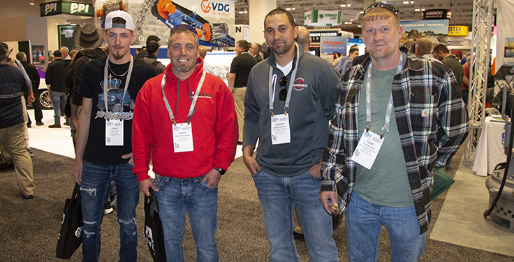 P&Q bumped into the Pro Lawn contract crushing team Tuesday on the AGG1 show floor. Pictured from left are Issac Luce, David Pennington, Darian Houssain and Chad Fleener. Photo: P&Q Staff